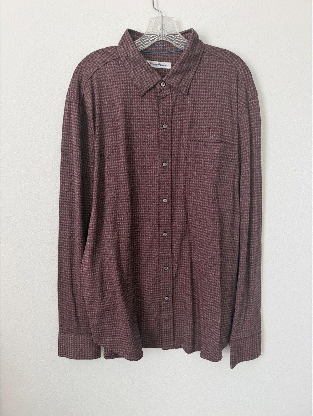 Tommy Bahama NWT Long Sleeve Gray/Burgundy San Sebastian Check Shirt Size XL